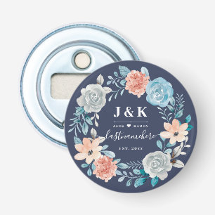 Floral Monogram Initials Custom Family Name Bottle Opener