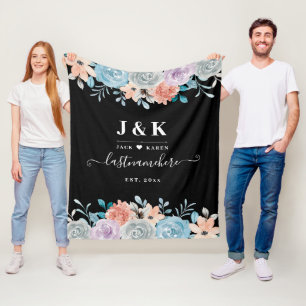 Floral Monogram Initials Custom Family Name Fleece Blanket