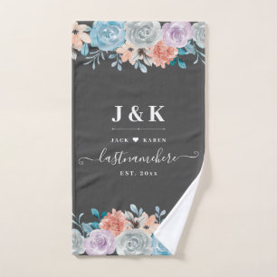 Floral Monogram Initials Custom Family Name Hand Towel