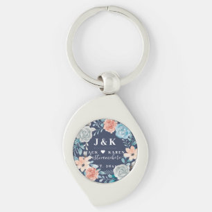 Floral Monogram Initials Custom Family Name Key Ring