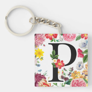 Floral Monogram Key Ring