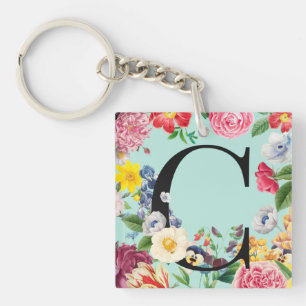 Floral Monogram Key Ring