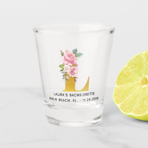 Floral Monogram L Bachelorette Weekend Party Name Shot Glass