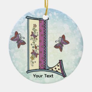 floral Monogram L Ceramic Ornament