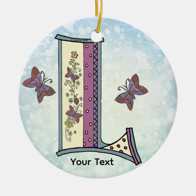 floral Monogram L Ceramic Ornament (Front)