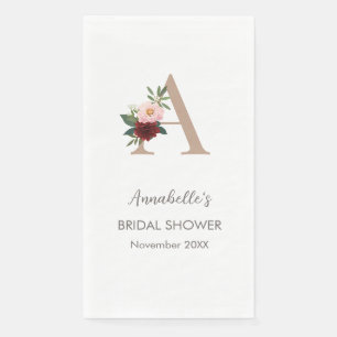 Floral Monogram Letter A Bridal Shower Napkin