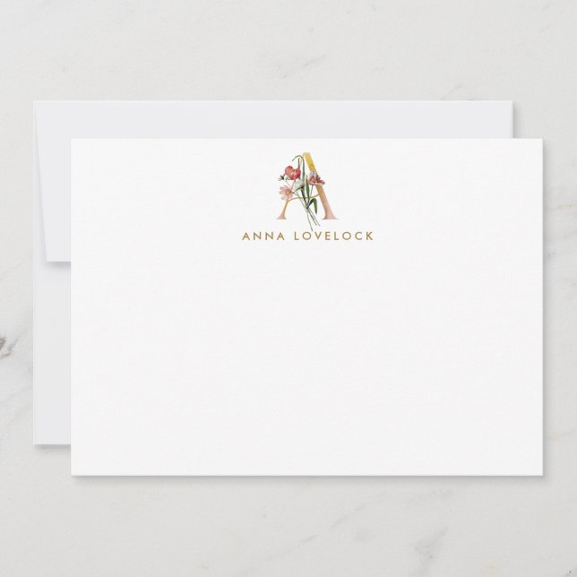 Floral Monogram Letter A Personalised Card (Front)