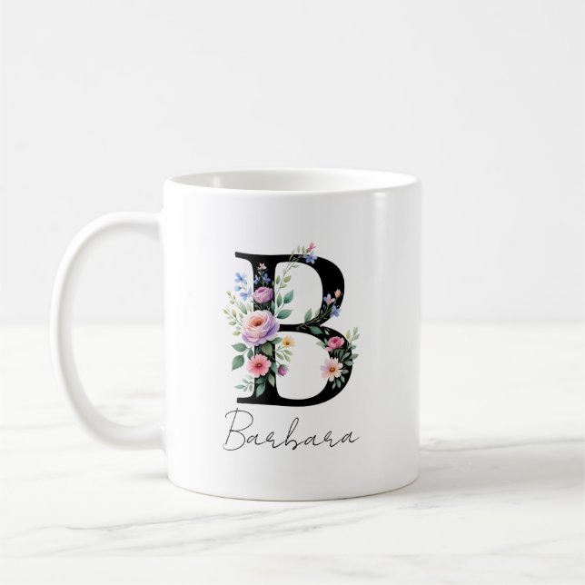  Floral Monogram – Letter B Coffee Mug (Left)