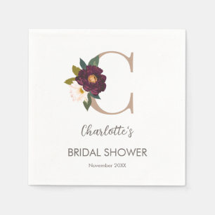 Floral Monogram Letter C Bridal Shower Napkin
