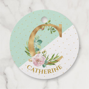 Floral monogram letter C for Catherine Favour Tags