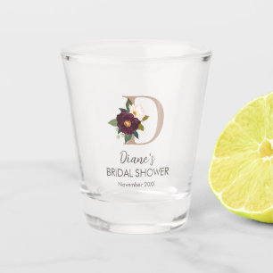 Floral Monogram Letter D Bridal Shower Shot Glass