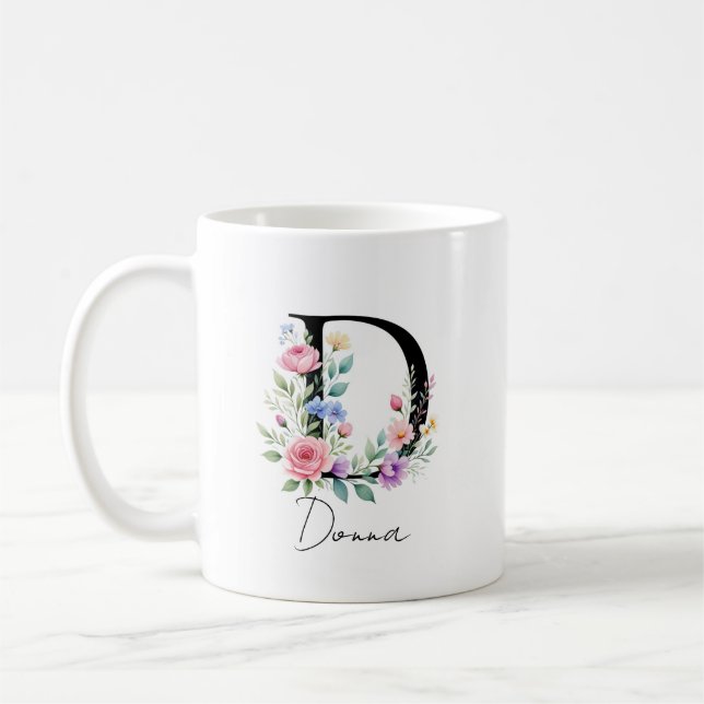  Floral Monogram – Letter D Coffee Mug (Left)