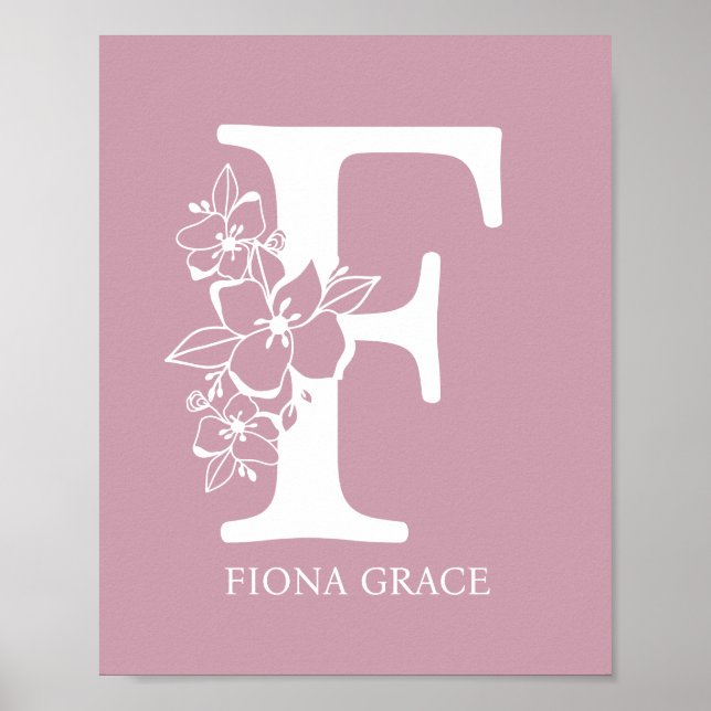 Floral Monogram Letter F Name Nursery Modern  Poster (Front)