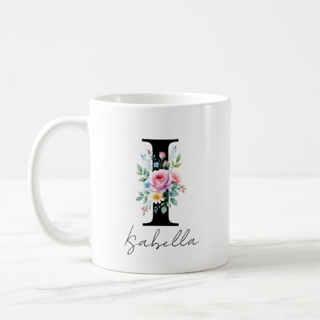  Floral Monogram – Letter I Coffee Mug (Left)
