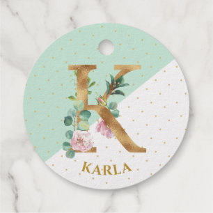 Floral monogram letter K is for Karla Favour Tags