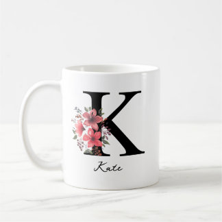 Floral Monogram Letter K Margaret Custom Name Coff Coffee Mug