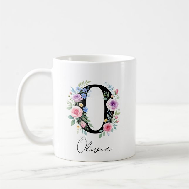  Floral Monogram – Letter O Coffee Mug (Left)