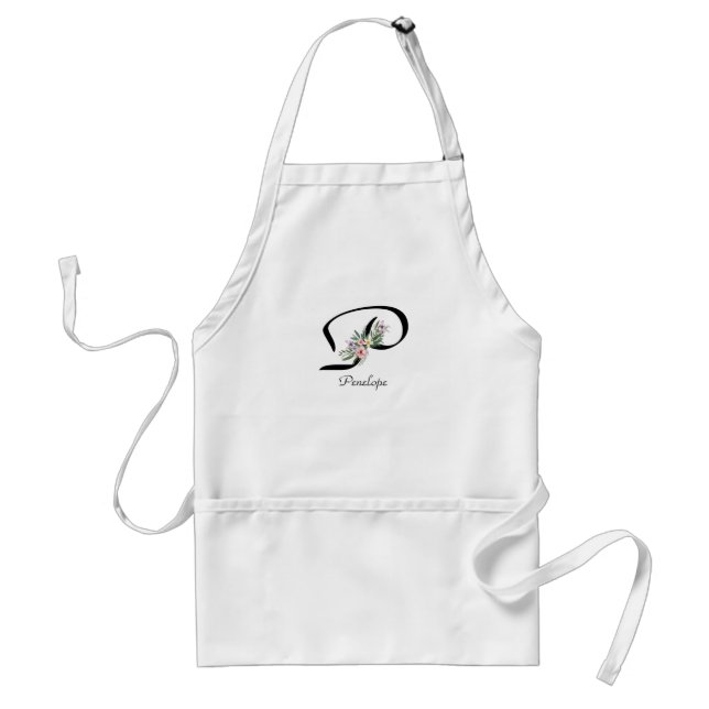 Floral Monogram letter P Retirement Apron (Front)