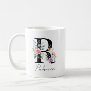  Floral Monogram – Letter R Coffee Mug