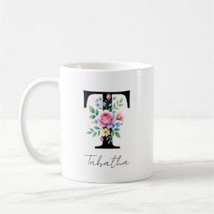 Floral Monogram – Letter T Coffee Mug