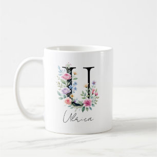 Floral Monogram – Letter U Coffee Mug