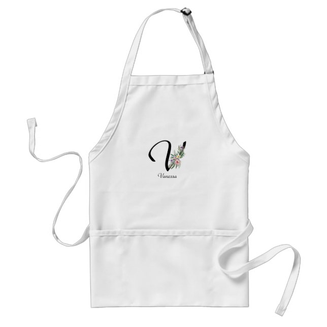 Floral Monogram letter V Retirement Apron (Front)