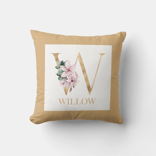 Floral monogram letter W Cushion (Front)