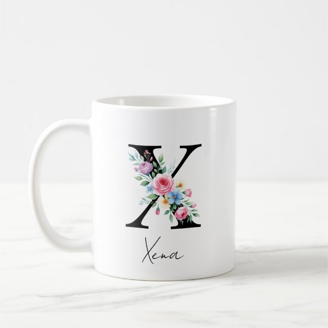  Floral Monogram – Letter X Coffee Mug (Left)