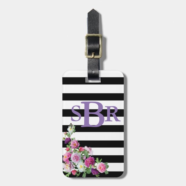 Floral Monogram Luggage Tag (Front Vertical)