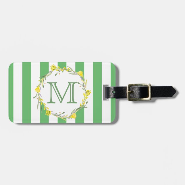 Floral Monogram Luggage Tag (Front Horizontal)