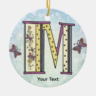floral Monogram M  Ceramic Ornament