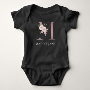 Floral Monogram M Name  Baby Bodysuit