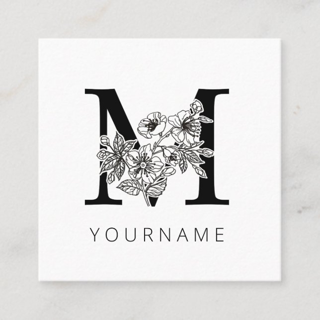 Floral Monogram M Sakura Cherry Blossoms Square Business Card (Front)