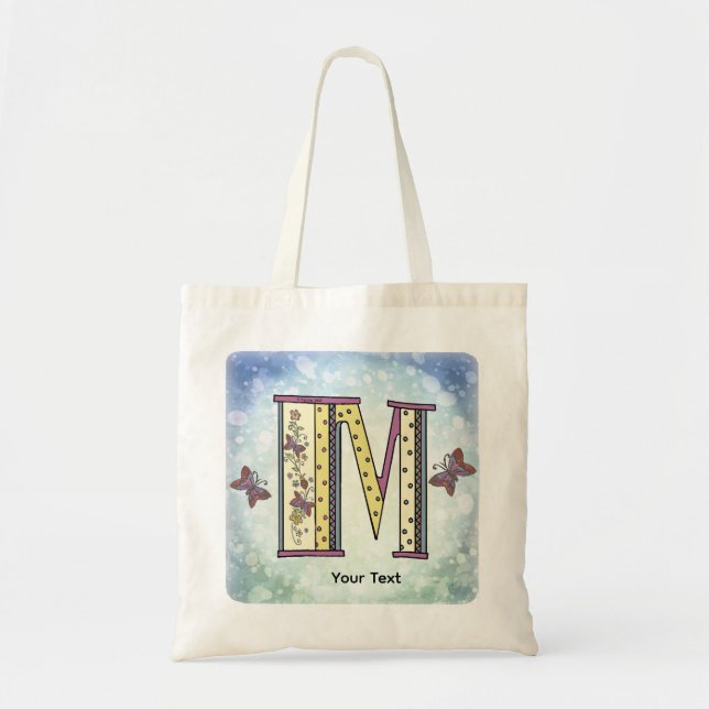 floral Monogram M Tote Bag (Front)