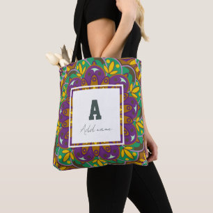 Floral Monogram Mandala Custom name Tote Bag