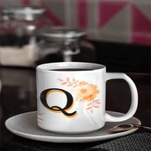Floral Monogram Mug –Elegant Letter Q-writ u name