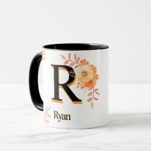 Floral Monogram Mug – Elegant Letter R Coffee Cup