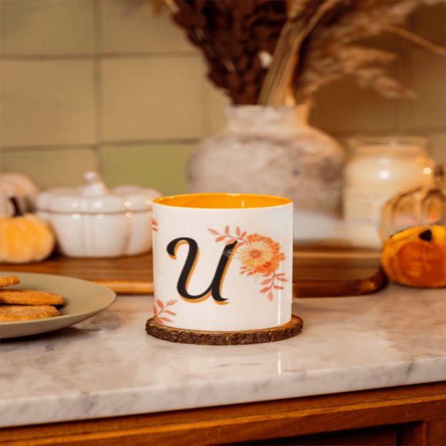 Floral Monogram Mug –Elegant Letter U-writ u name (Creator Uploaded)