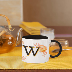Floral Monogram Mug –Elegant Letter W-writ u name
