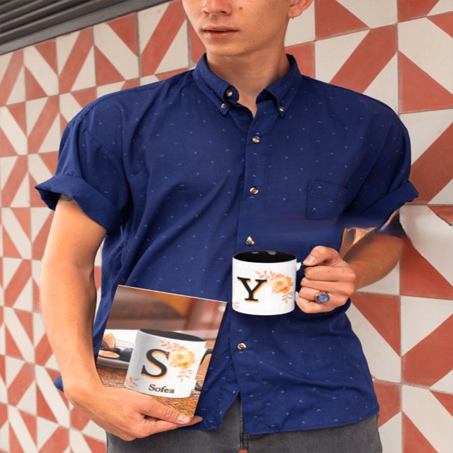 Floral Monogram Mug –Elegant Letter Y-writ u name (Creator Uploaded)