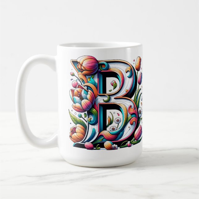 Floral Monogram Mug – Letter B (Left)