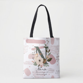 Floral Monogram N – Radiant Botanical Letter N Tote Bag