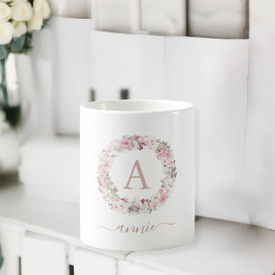 Floral, Monogram, Name Coffee Mug