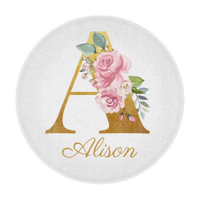 Floral Monogram Name Initial Botanical Custom Cutting Board (Front)