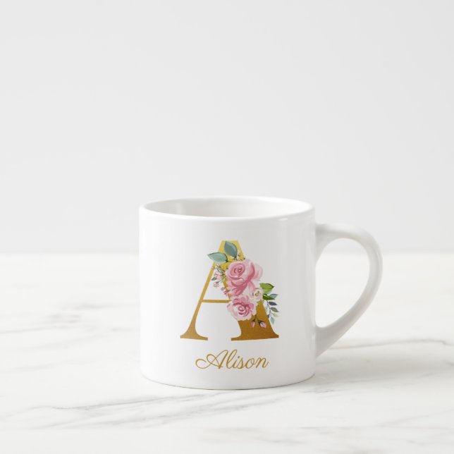 Floral Monogram Name Initial Botanical Custom Espresso Cup (Right)