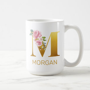 Floral Monogram Name Initial Botanical Personalise Coffee Mug