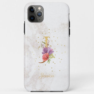 Floral Monogram Name Initial J Letter Personalise iPhone 11 Pro Max Case