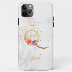 Floral Monogram Name Initial Q Letter Personalise iPhone 11 Pro Max Case