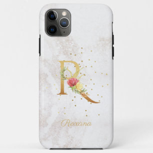 Floral Monogram Name Initial R Letter Personalise iPhone 11 Pro Max Case