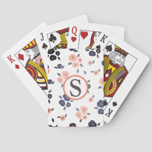 Floral Monogram Navy Blue Farmhouse Pattern Playing Cards